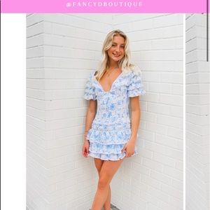 NWT white and blue floral brunch dress